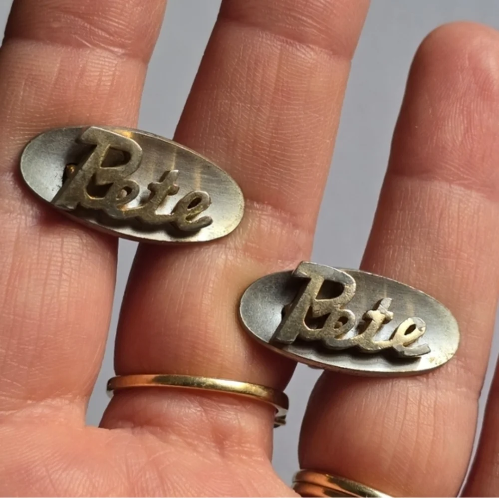 Vintage Pete cuff links name jewelry Peter gold silver tone cufflinks